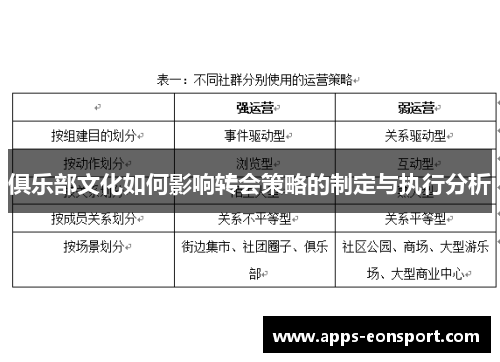 俱乐部文化如何影响转会策略的制定与执行分析